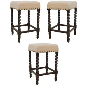 Home Square 24&quot Linen Counter Stool in Espresso Finish - Set of 3