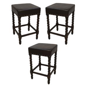 Home Square 24&quot Counter Stool in Espresso Brown Leatherette - Set of 3