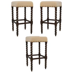 Home Square 30&quot Linen Bar Stool in Espresso Finish - Set of 3