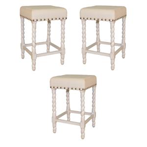 Home Square 24&quot Counter Stool in Vintage White Linen - Set of 3