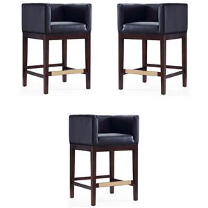 Home Square 34&quot Faux Leather Barstool in Black & Dark Walnut - Set of 3