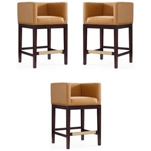 Home Square 34&quot Faux Leather Barstool in Camel Brown & Dark Walnut - Set of 3