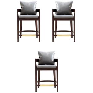 Home Square 34&quot Faux Leather Barstool in Gray and Dark Walnut - Set of 3