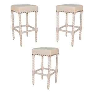 Home Square 30&quot Bar Stool in Vintage White Linen Finish - Set of 3