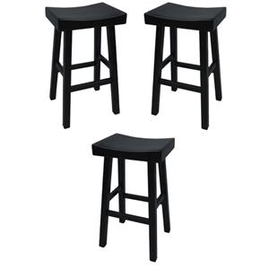 Home Square 30&quot Wood Bar Stool in Antique Black Finish - Set of 3