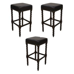 Home Square 30&quot Bar Stool in Espresso Brown Leatherette - Set of 3