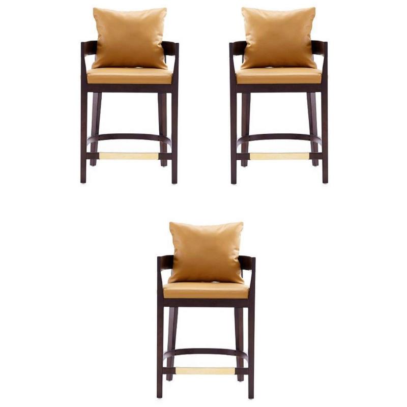 Home Square Faux Leather Barstool in Camal & Dark Walnut - Set of 3