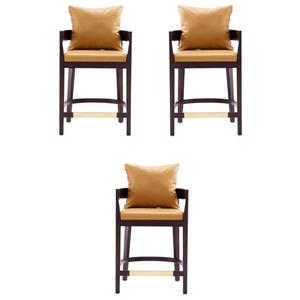Home Square Faux Leather Barstool in Camal & Dark Walnut - Set of 3