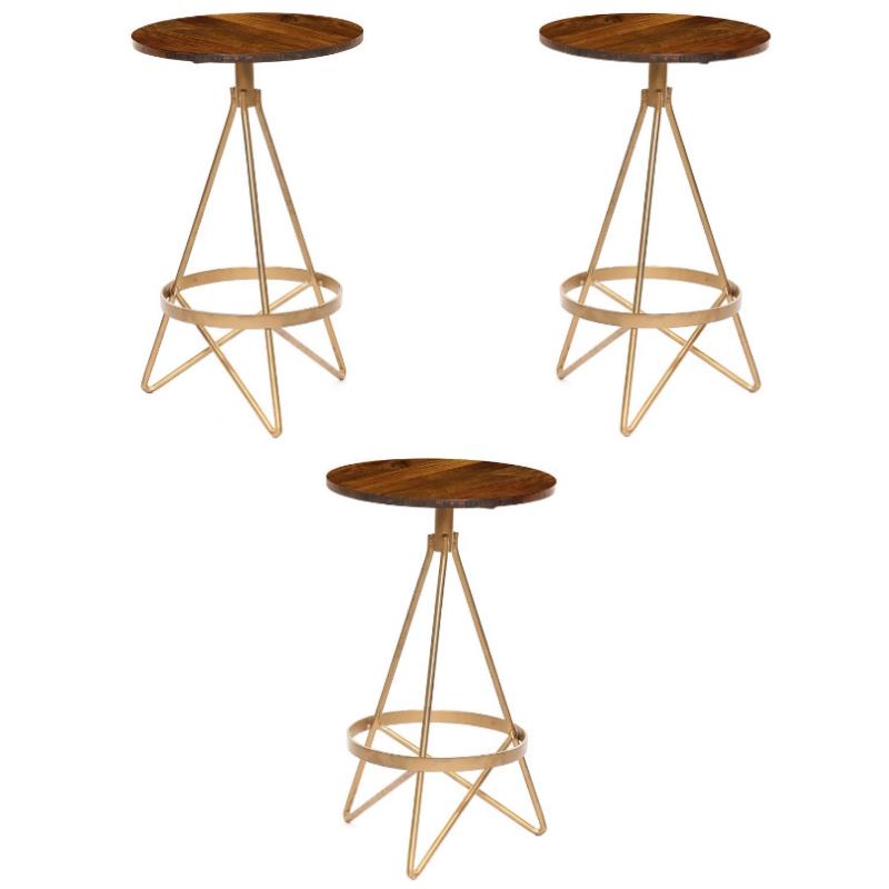 Home Square Wood Counter Height Stool in Elm and Gold - Set of 3