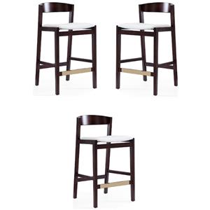 Home Square 37&quot Faux Leather Barstool in Ivory & Dark Walnut - Set of 3