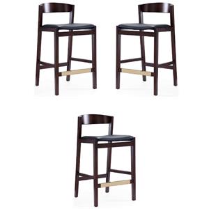 Home Square 37&quot Faux Leather Barstool in Black & Dark Walnut - Set of 3