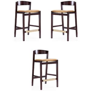 Home Square 37&quot Faux Leather Barstool in Camel Brown & Dark Walnut - Set of 3