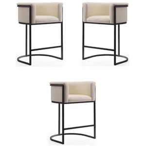 Home Square 34&quot Faux Leather Barstool in Cream & Black - Set of 3
