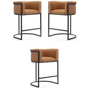 Home Square 34&quot Faux Leather Barstool in Camel Brown & Black - Set of 3
