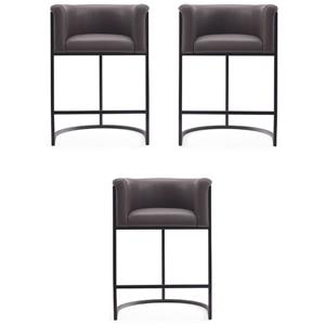 Home Square 34&quot Faux Leather Barstool in Pebble Gray & Black - Set of 3