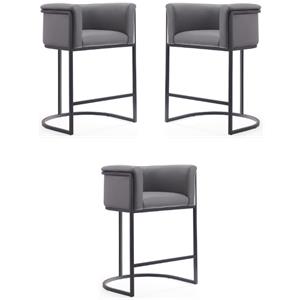 Home Square 34&quot Faux Leather Barstool in Gray & Black - Set of 3