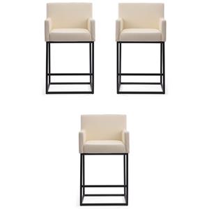 Home Square 38&quot Faux Leather Barstool in Cream and Black - Set of 3