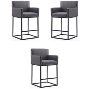 Home Square 38&quot Faux Leather Barstool in Gray & Black Finish - Set of 3