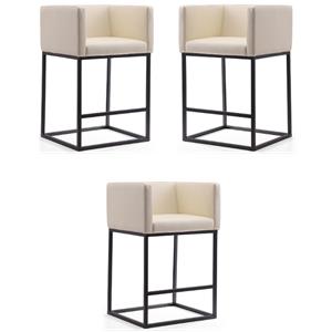 Home Square 34&quot Faux Leather Barstool in Cream & Black Finish - Set of 3