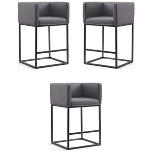Home Square 34&quot Faux Leather Barstool in Gray & Black Finish - Set of 3