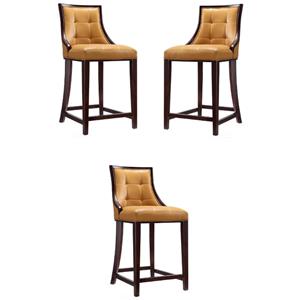 Home Square 40&quot Faux Leather Barstool in Camel Brown & Dark Walnut - Set of 3