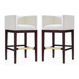 Home Square 38&quot Faux Leather Barstool in Ivory & Dark Walnut - Set of 2