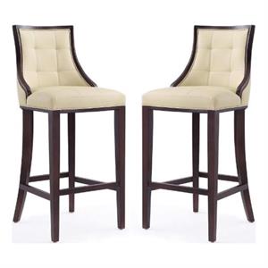 Home Square 45&quot Faux Leather Barstool in Cream & Walnut - Set of 2