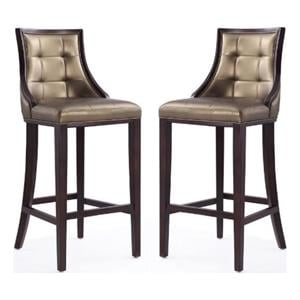 Home Square 45&quot Faux Leather Barstool in Bronze & Walnut Brown - Set of 2