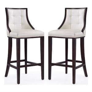 Home Square 45&quot Faux Leather Barstool in Pearl White & Walnut - Set of 2