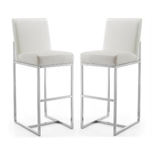 Home Square 42&quot Faux Leather Barstool in Pearl White - Set of 2