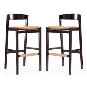 Home Square 41&quot Faux Leather Barstool in Camel Brown & Dark Walnut - Set of 2