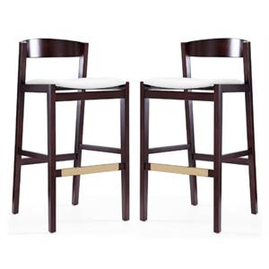 Home Square 41&quot Faux Leather Barstool in Ivory & Dark Walnut - Set of 2