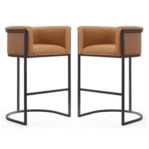 Home Square 38&quot Faux Leather Barstool in Camel Brown & Black - Set of 2