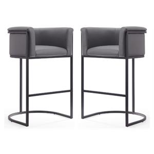 Home Square 38&quot Faux Leather Barstool in Gray & Black - Set of 2