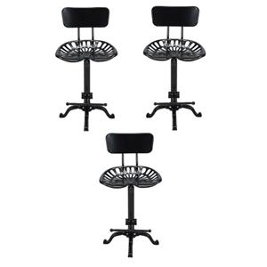 Home Square Tractor Seat Stool with Back in Black - Set of 3
