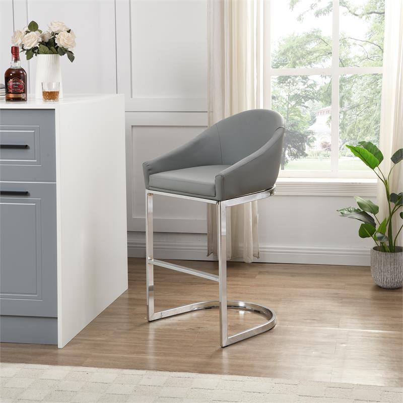 Home Square 26 Inch Upholstered Counter Stool in Gray - Set of 3