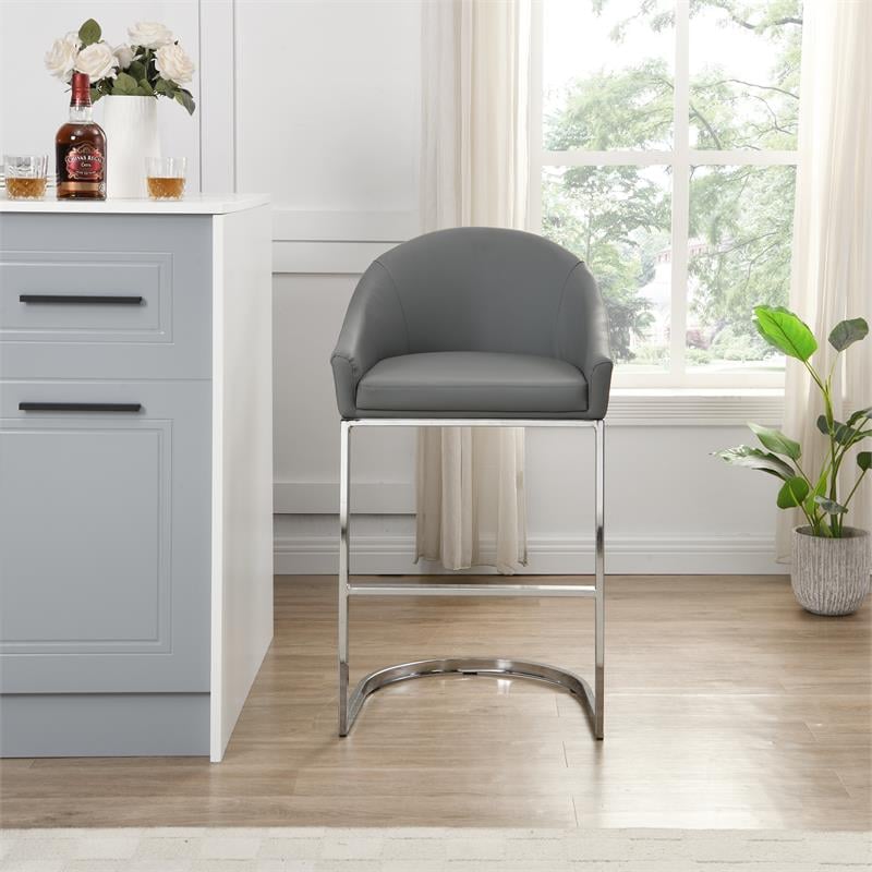 Home Square 26 Inch Upholstered Counter Stool in Gray - Set of 3