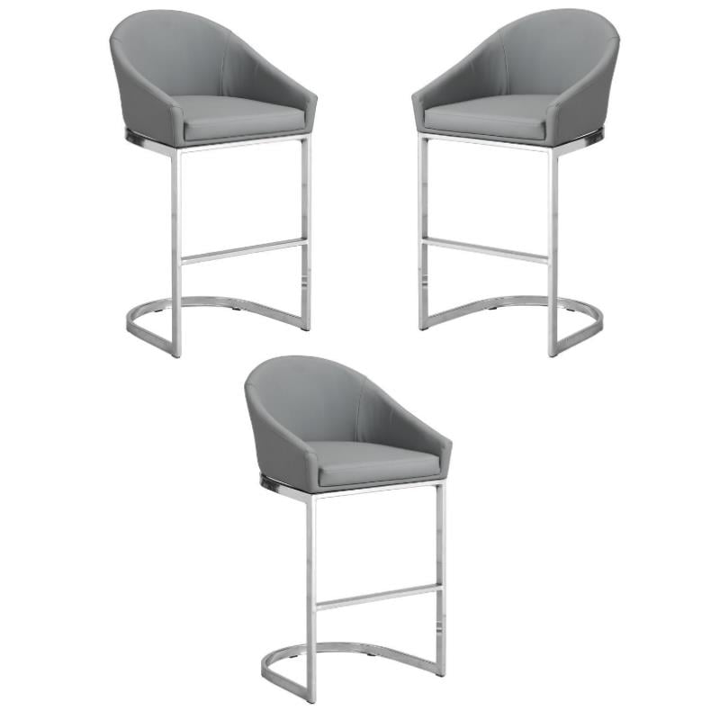 Home Square 26 Inch Upholstered Counter Stool in Gray - Set of 3