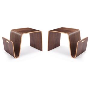 Home Square 26&quot Wood Rectangle End Table in Walnut Brown - Set of 2