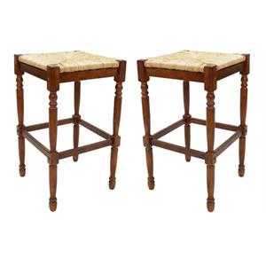 Home Square 24&quot Rubber Wood Counter Stool in Chestnut - Set of 2