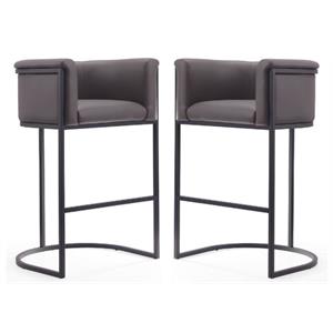 Home Square 38&quot Faux Leather Barstool in Pebble Gray & Black - Set of 2
