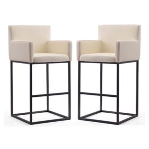 Home Square 42&quot Faux Leather Barstool in Cream & Black - Set of 2