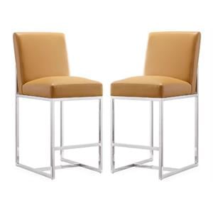 Home Square 37&quot Faux Leather Barstool in Camel Brown - Set of 2
