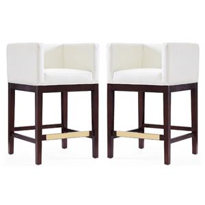 Home Square 34&quot Faux Leather Barstool in Ivory & Dark Walnut - Set of 2