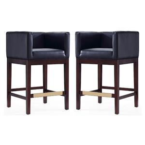 Home Square 34&quot Faux Leather Barstool in Black & Dark Walnut - Set of 2
