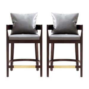 Home Square 34&quot Faux Leather Barstool in Gray and Dark Walnut - Set of 2