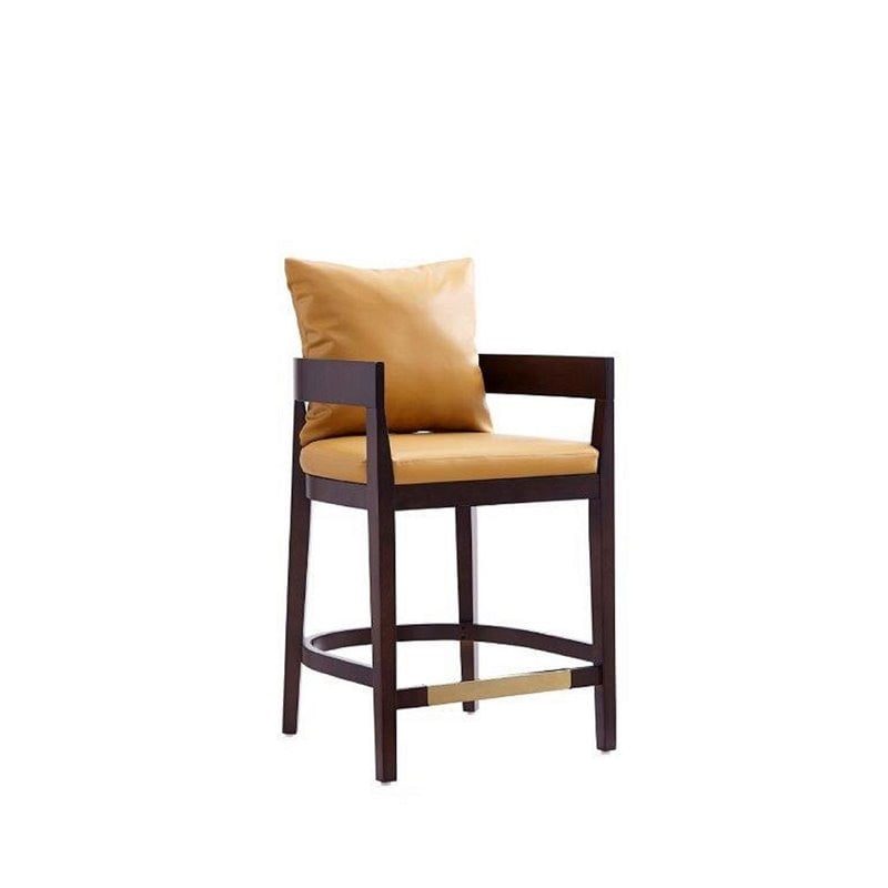 Home Square Faux Leather Barstool in Camal & Dark Walnut - Set of 2