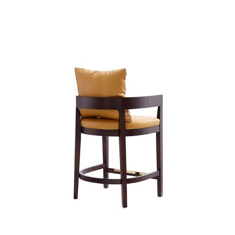 Home Square Faux Leather Barstool in Camal & Dark Walnut - Set of 2
