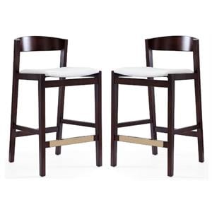 Home Square 37&quot Faux Leather Barstool in Ivory & Dark Walnut - Set of 2