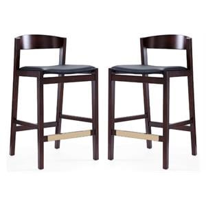 Home Square 37&quot Faux Leather Barstool in Black & Dark Walnut - Set of 2
